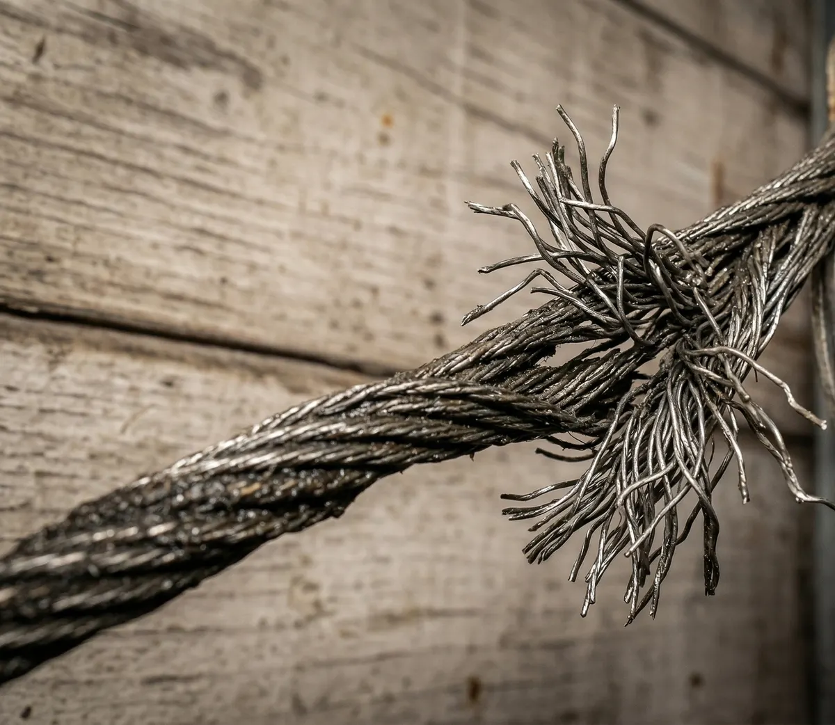 Frayed garage door cable requiring professional replacement