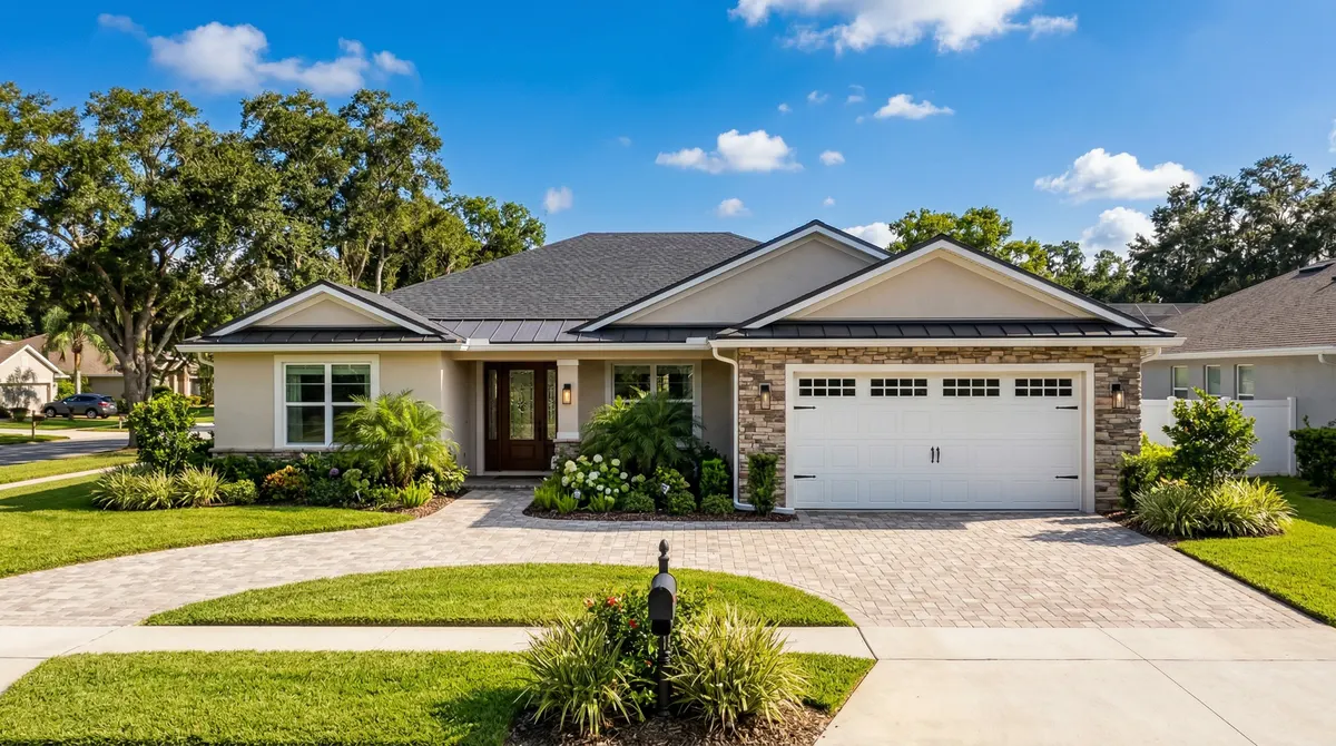 Beautiful new garage door dramatically improving Florida home curb appeal