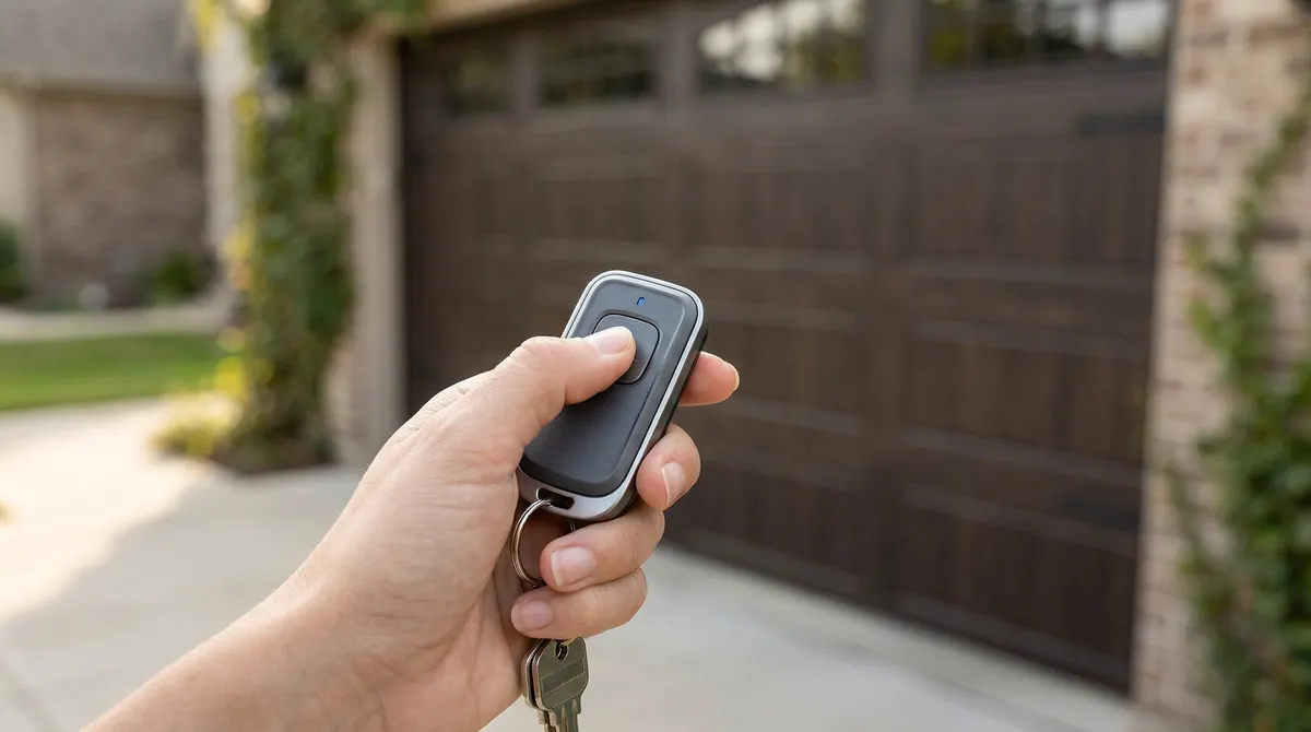 Hand holding garage door remote that is not responding to button press