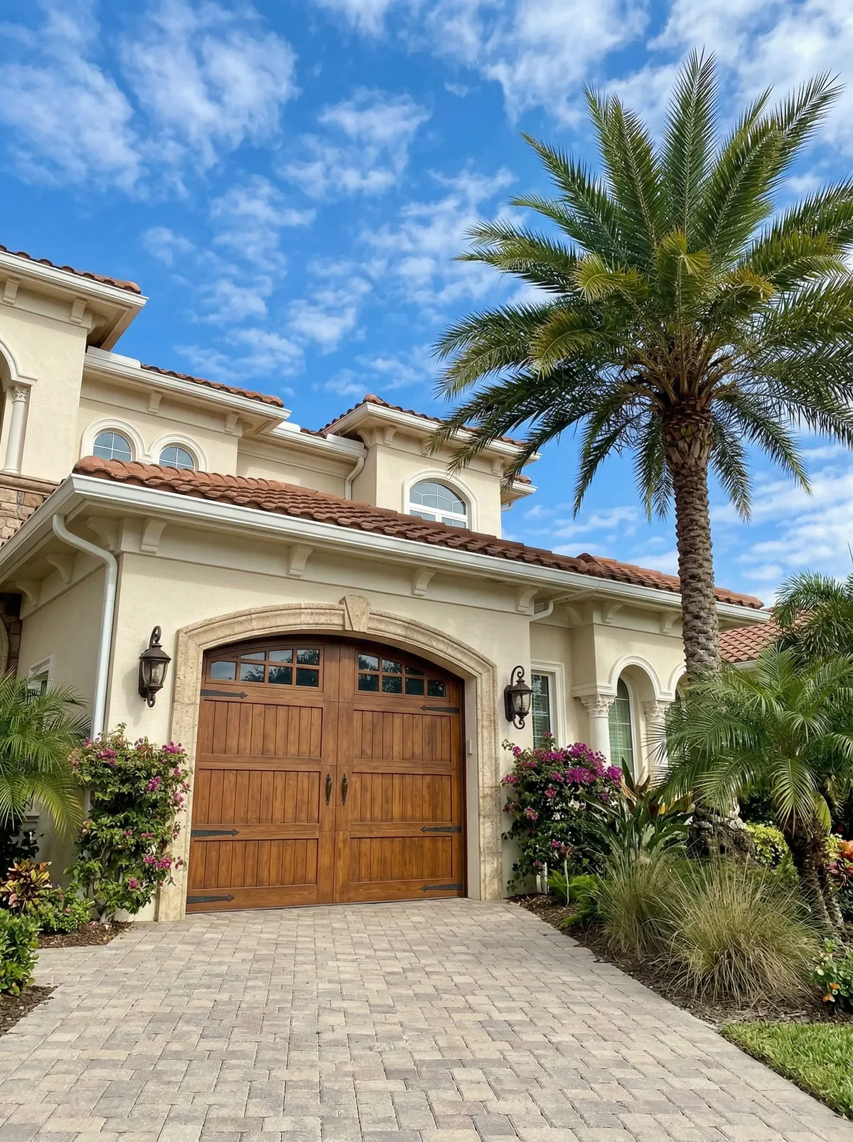 Hurricane-rated wind-load reinforced garage door protecting Florida home
