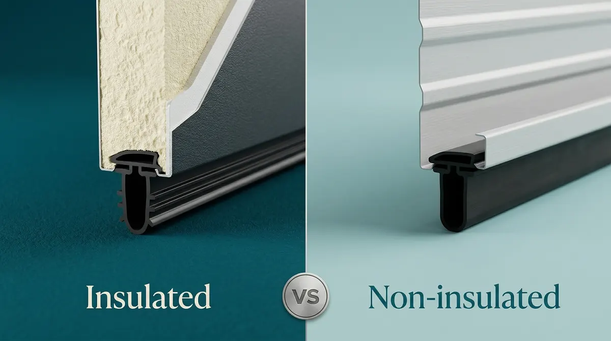 Cross-section comparison of insulated versus non-insulated garage door panels
