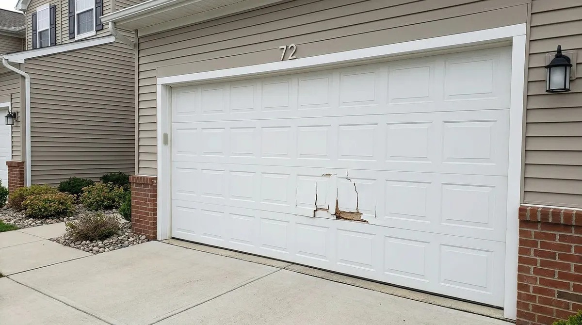 Single damaged garage door panel being replaced without full door swap